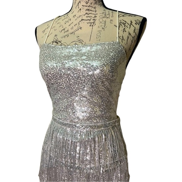Silver Sequin Lace Up Dress Size M Medium NEW - Picture 8 of 12